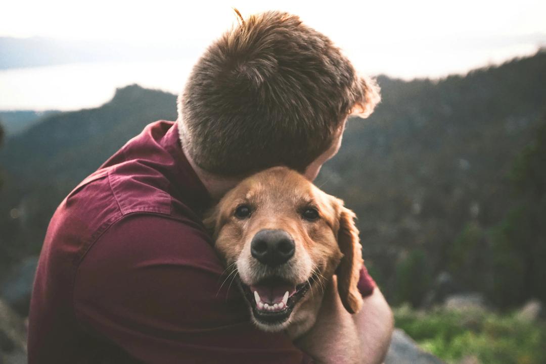 Cane e padrone in un momento di affetto